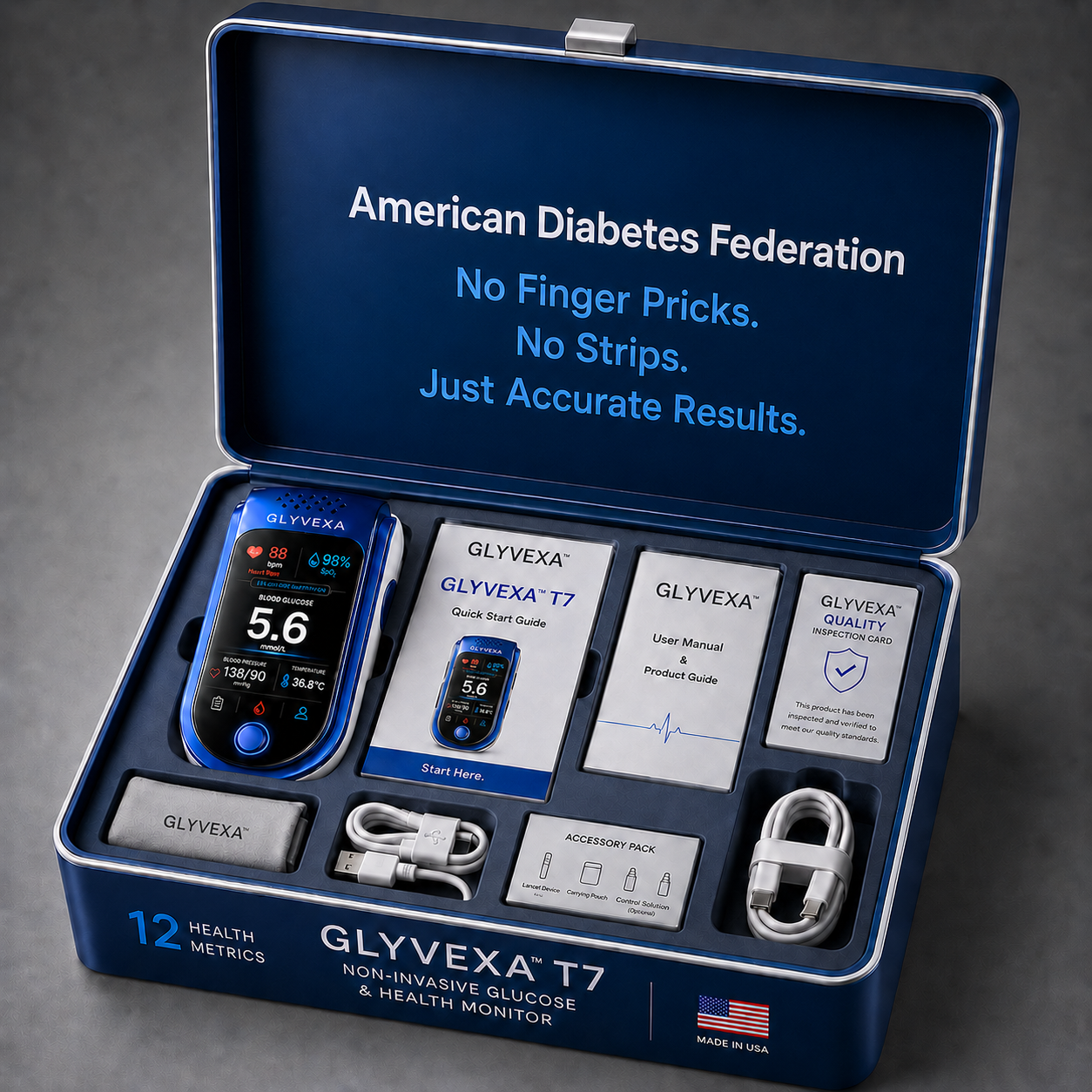 🩺 GLYVEXA™ T7 Non-Invasive Glucose & Health Monitor | 🩸 No Finger Pricks Blood Sugar Monitoring Device | ✅ ADA Licensed Product