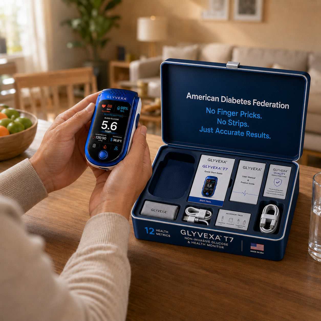 🩺 GLYVEXA™ T7 Non-Invasive Glucose & Health Monitor | 🩸 No Finger Pricks Blood Sugar Monitoring Device | ✅ ADA Licensed Product