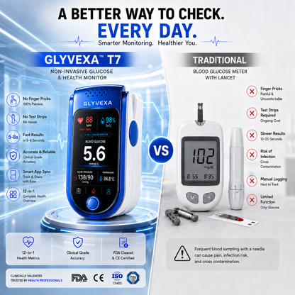 🩺 GLYVEXA™ T7 Non-Invasive Glucose & Health Monitor | 🩸 No Finger Pricks Blood Sugar Monitoring Device | ✅ ADA Licensed Product