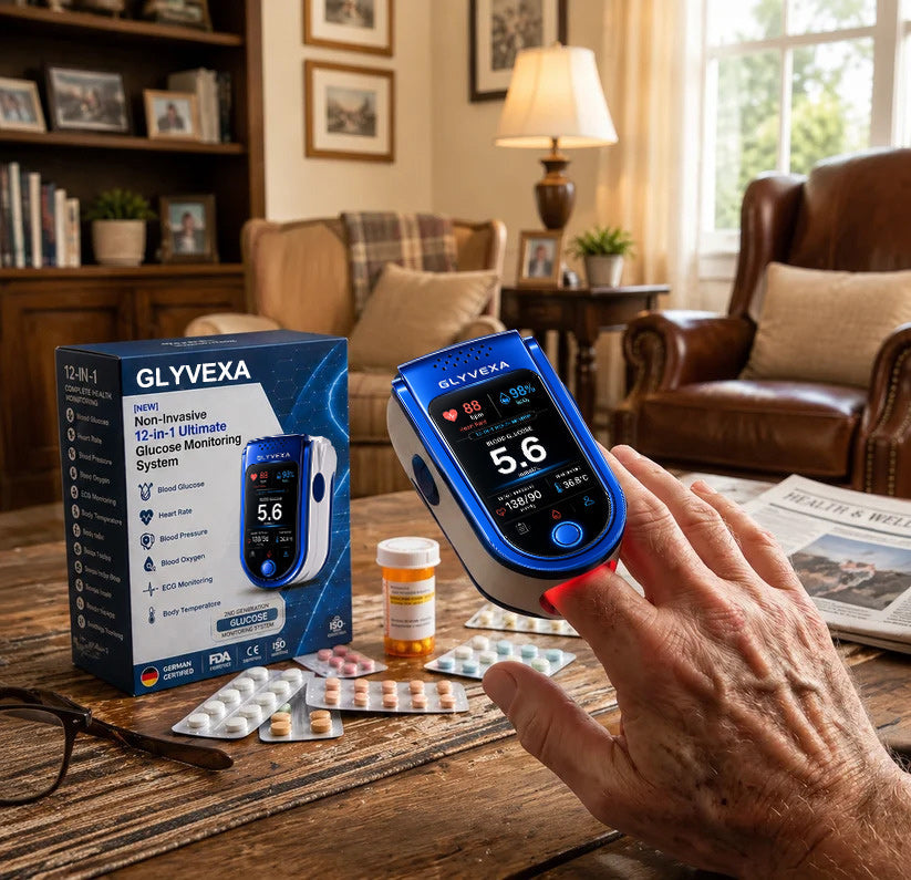 🩺 GLYVEXA™ T7 Non-Invasive Glucose & Health Monitor | 🩸 No Finger Pricks Blood Sugar Monitoring Device | ✅ ADA Licensed Product