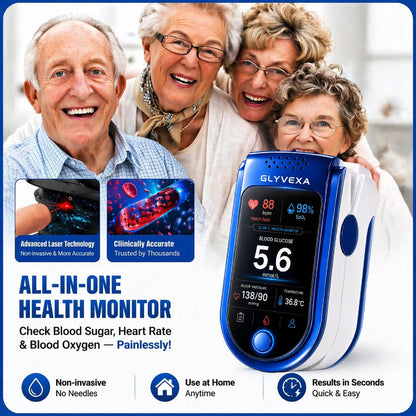 🩺 GLYVEXA™ T7 Non-Invasive Glucose & Health Monitor | 🩸 No Finger Pricks Blood Sugar Monitoring Device | ✅ ADA Licensed Product