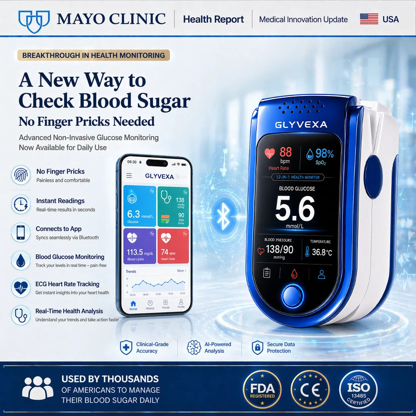 🩺 GLYVEXA™ T7 Non-Invasive Glucose & Health Monitor | 🩸 No Finger Pricks Blood Sugar Monitoring Device | ✅ ADA Licensed Product